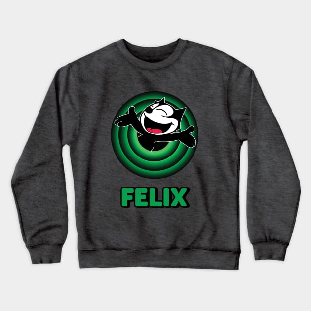 Felix the Cat Cartoon Cat Arms Outstretched Green Vintage Retro Crewneck Sweatshirt by VogueTime
